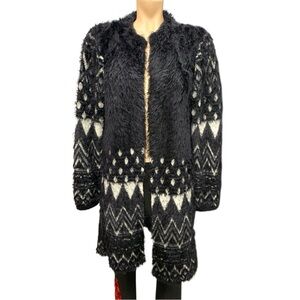 Minkas Chic Black and White Fuzzy Cardigan Size M
